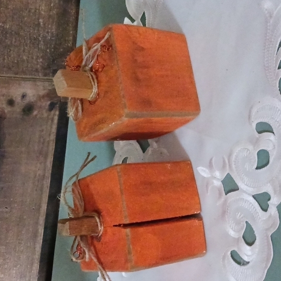 Pine Wood Painted Pumpkins Set of 2 - Picture 4 of 6